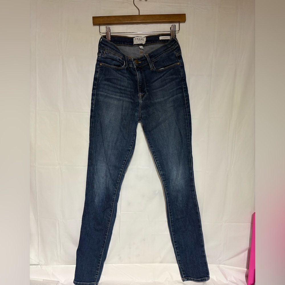 Frame Denim Women’s Le High Skinny Jeans in Dark Blue Wash B128